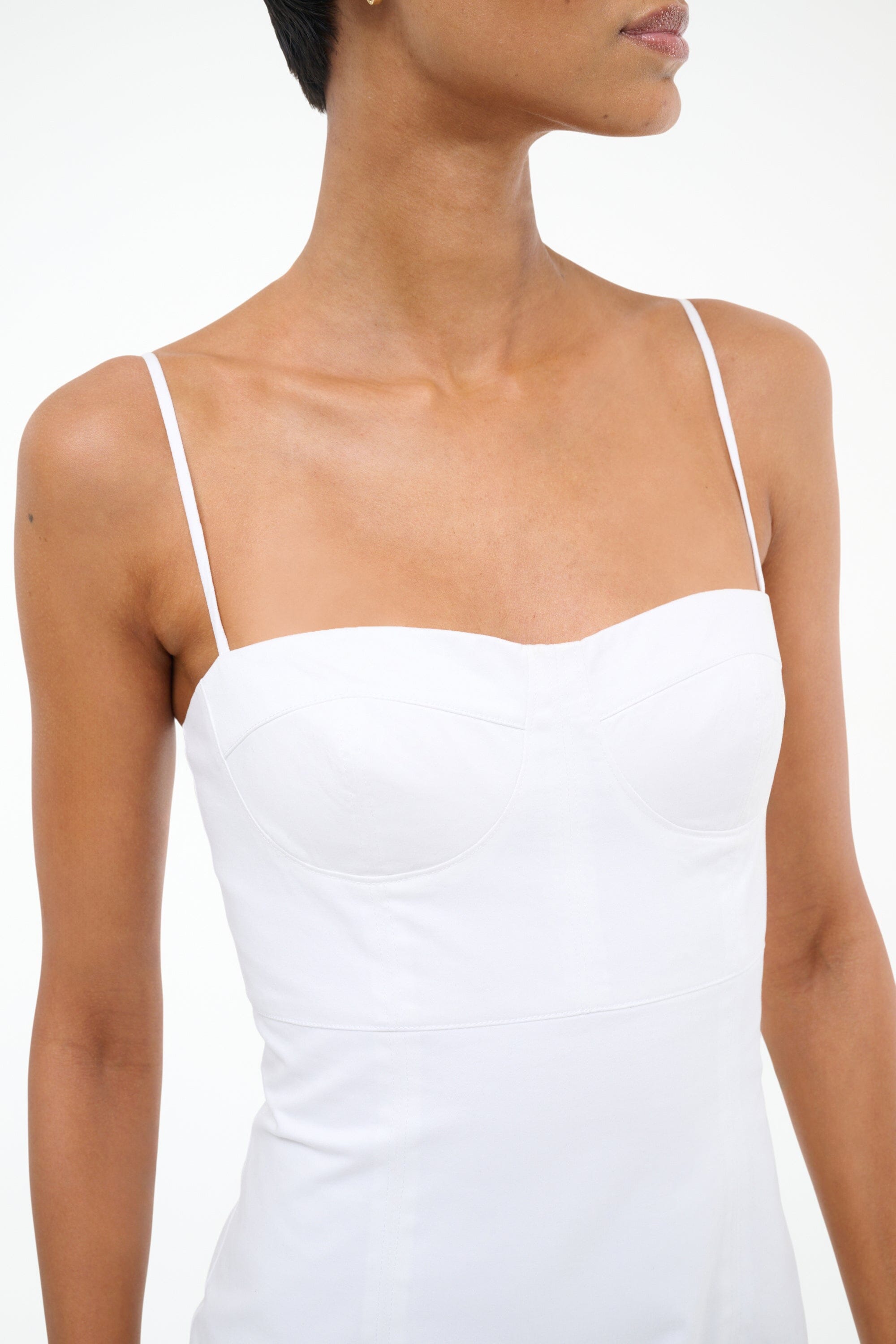 Whitney White Midi Dress with Adjustable Spaghetti Straps