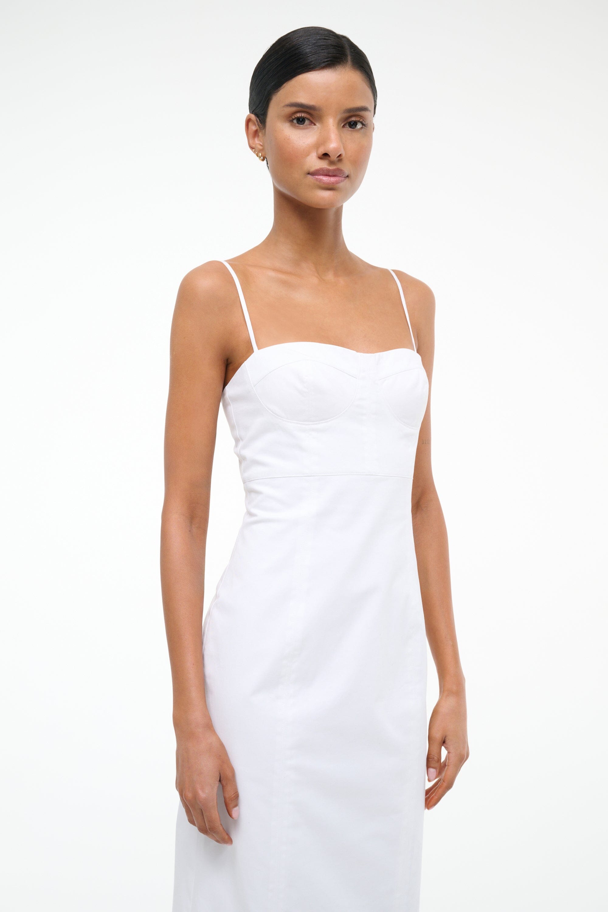 Whitney White Midi Dress with Adjustable Spaghetti Straps