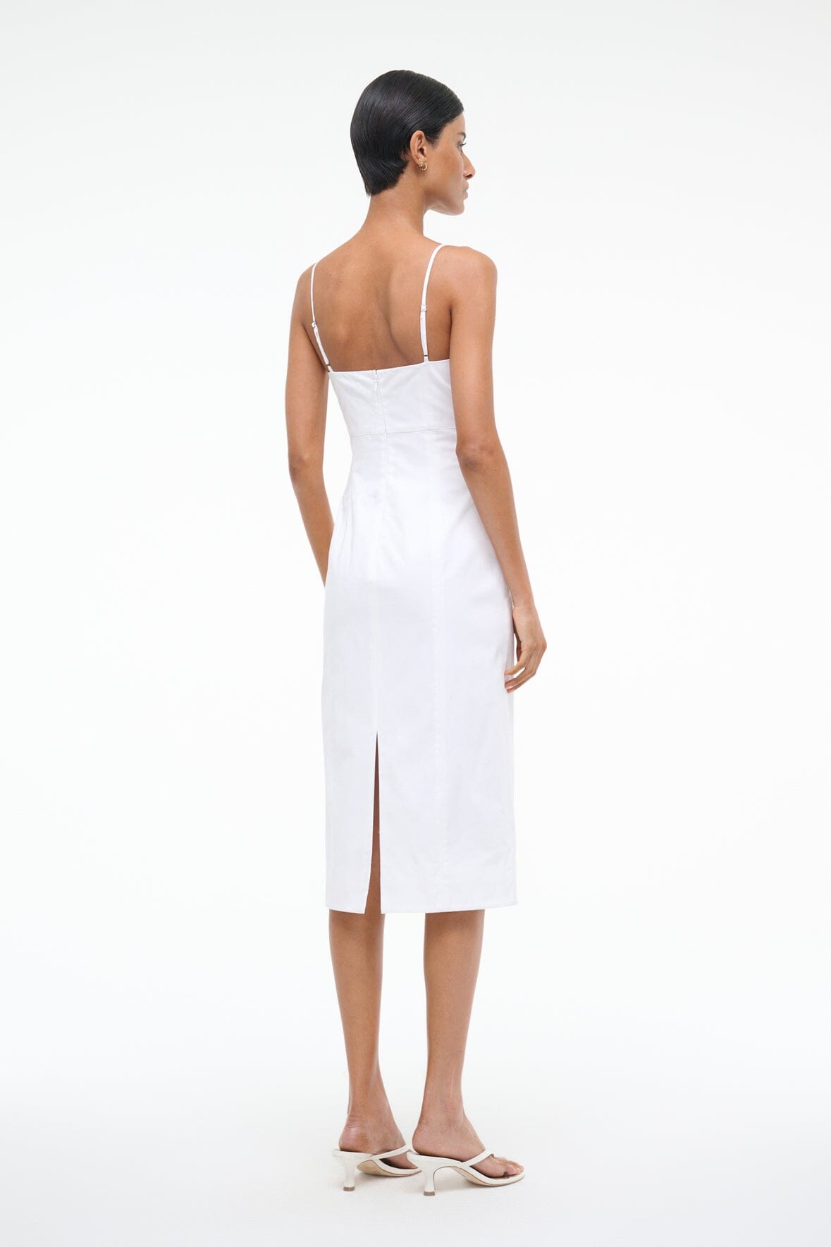 Whitney White Midi Dress with Adjustable Spaghetti Straps