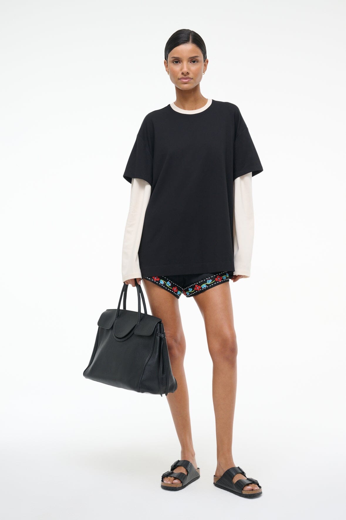 William Tee Oversized Long Sleeve Top in Black & Ecru