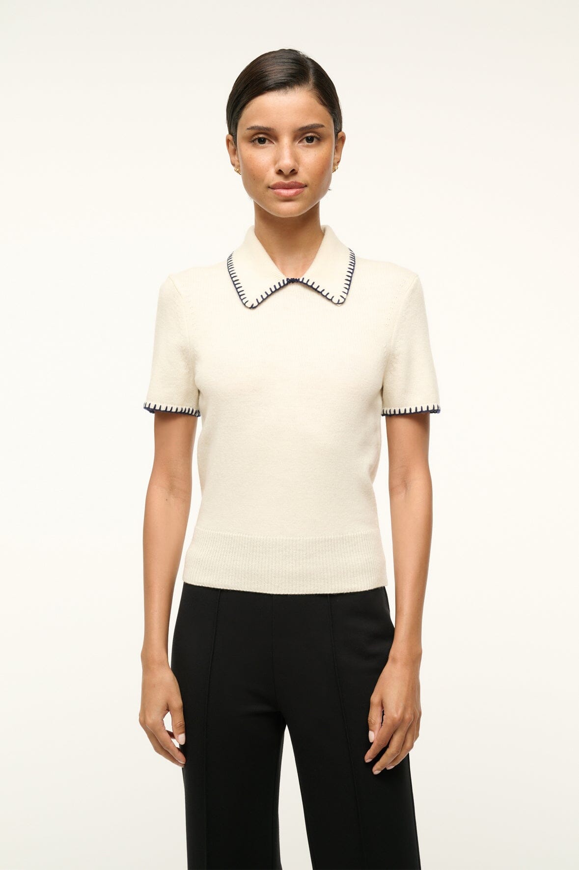 Windsor Ivory Navy Wool Blend Collared Top