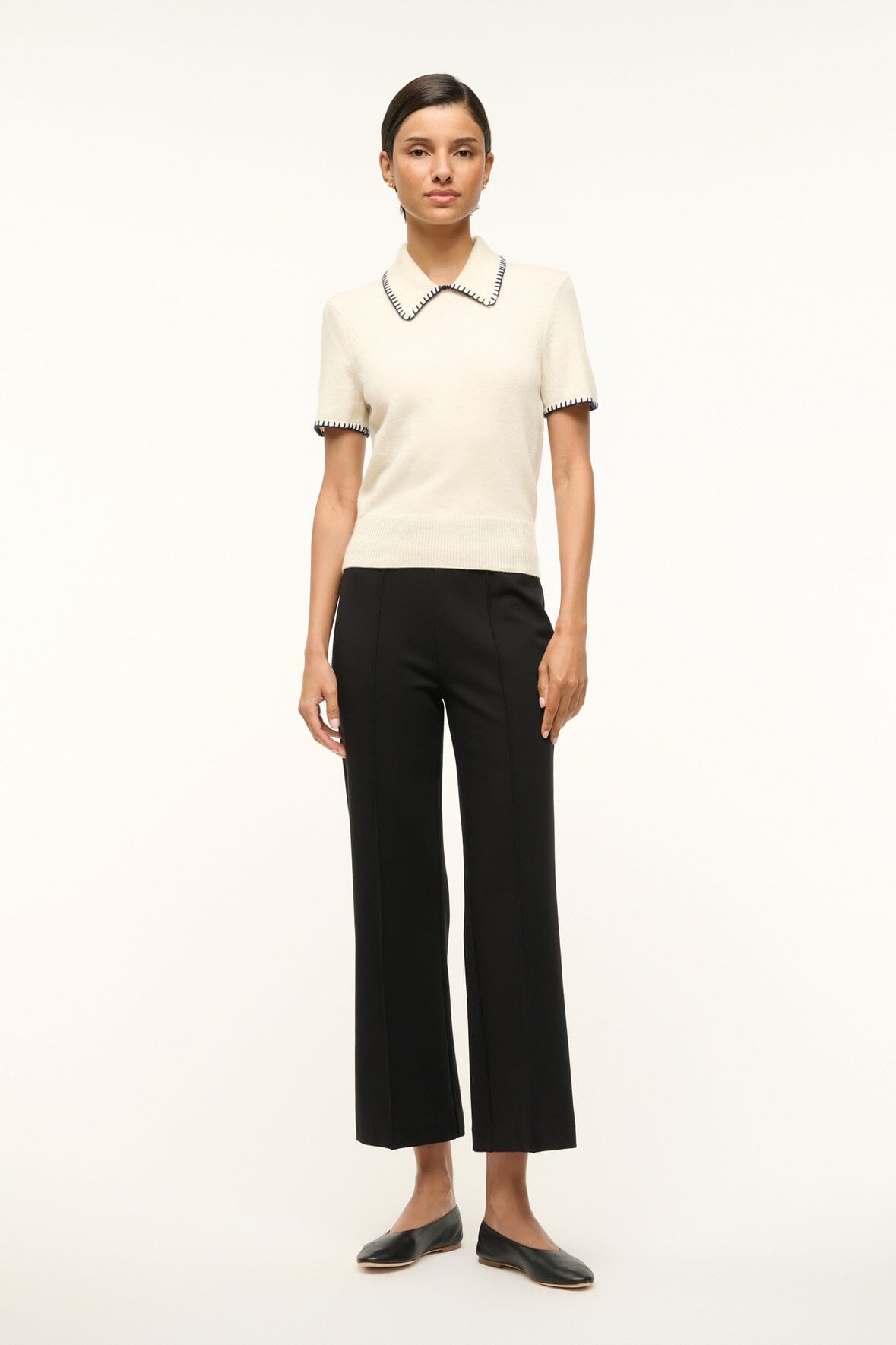 Windsor Ivory Navy Wool Blend Collared Top