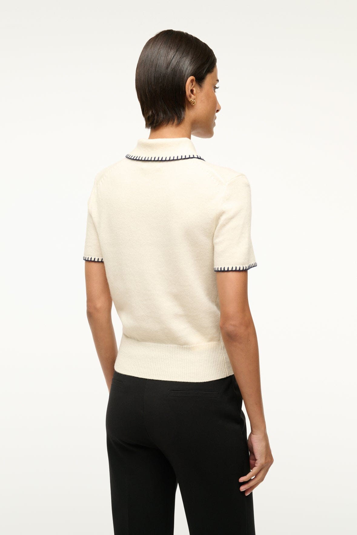 Windsor Ivory Navy Wool Blend Collared Top