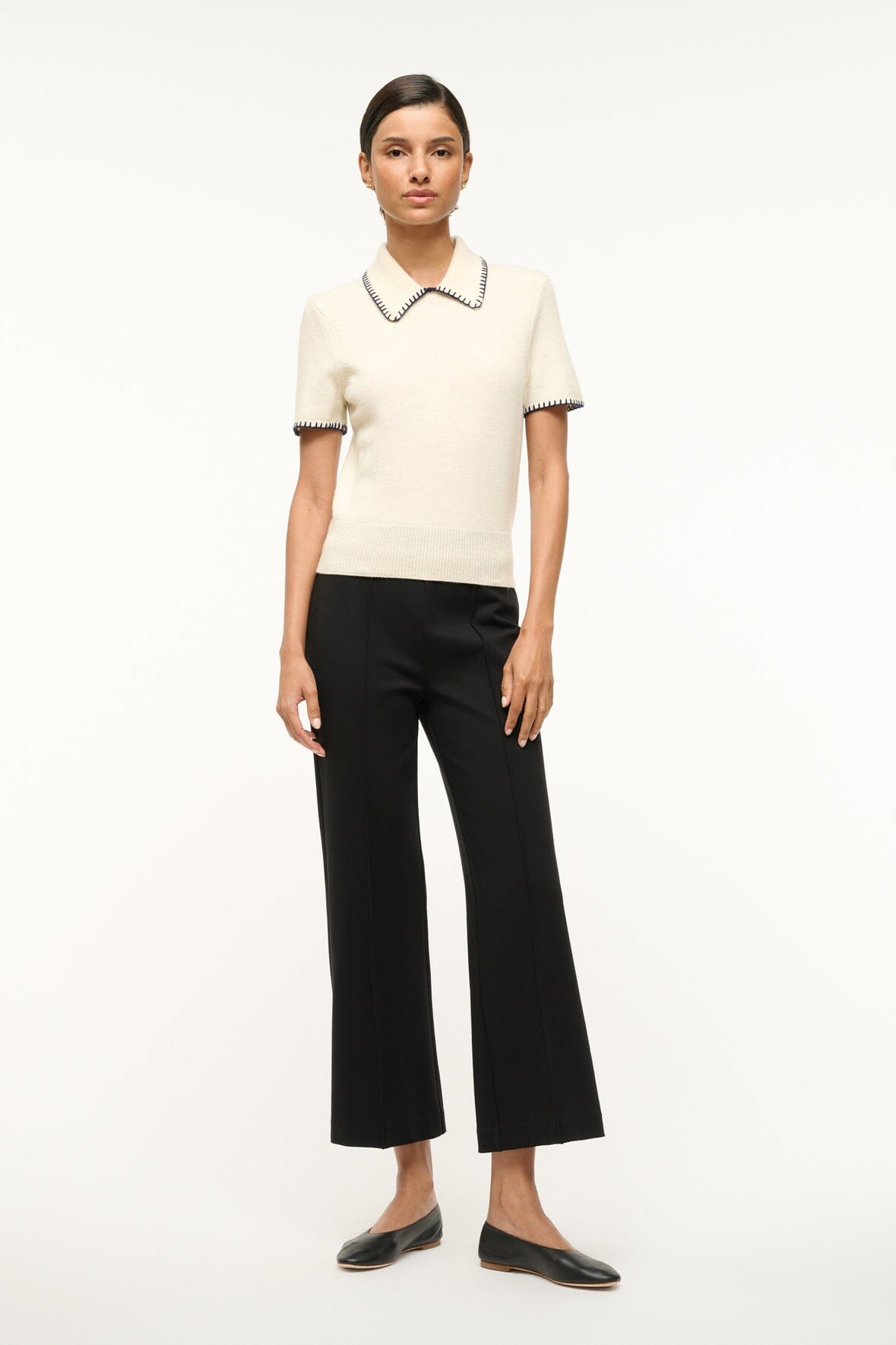 Windsor Ivory Navy Wool Blend Collared Top