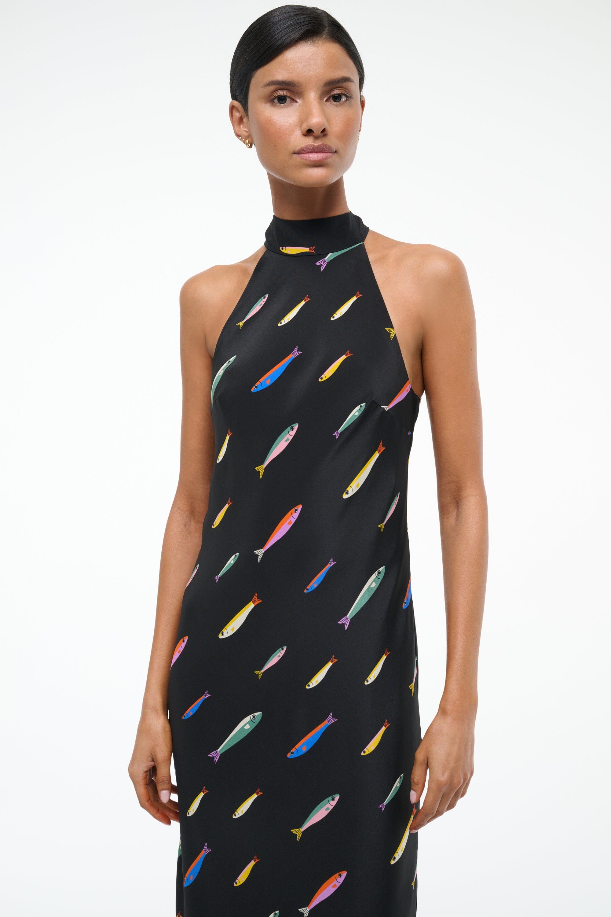 Winnie Silk Halter Neck Maxi Dress with Back Slit - Pop Sardines Black