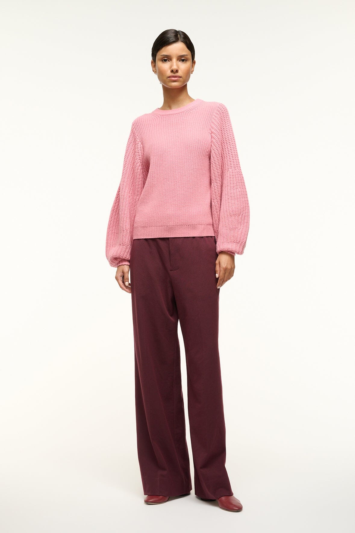 Aura Chunky Merino Wool Sweater with Balloon Sleeves - Damask Pink