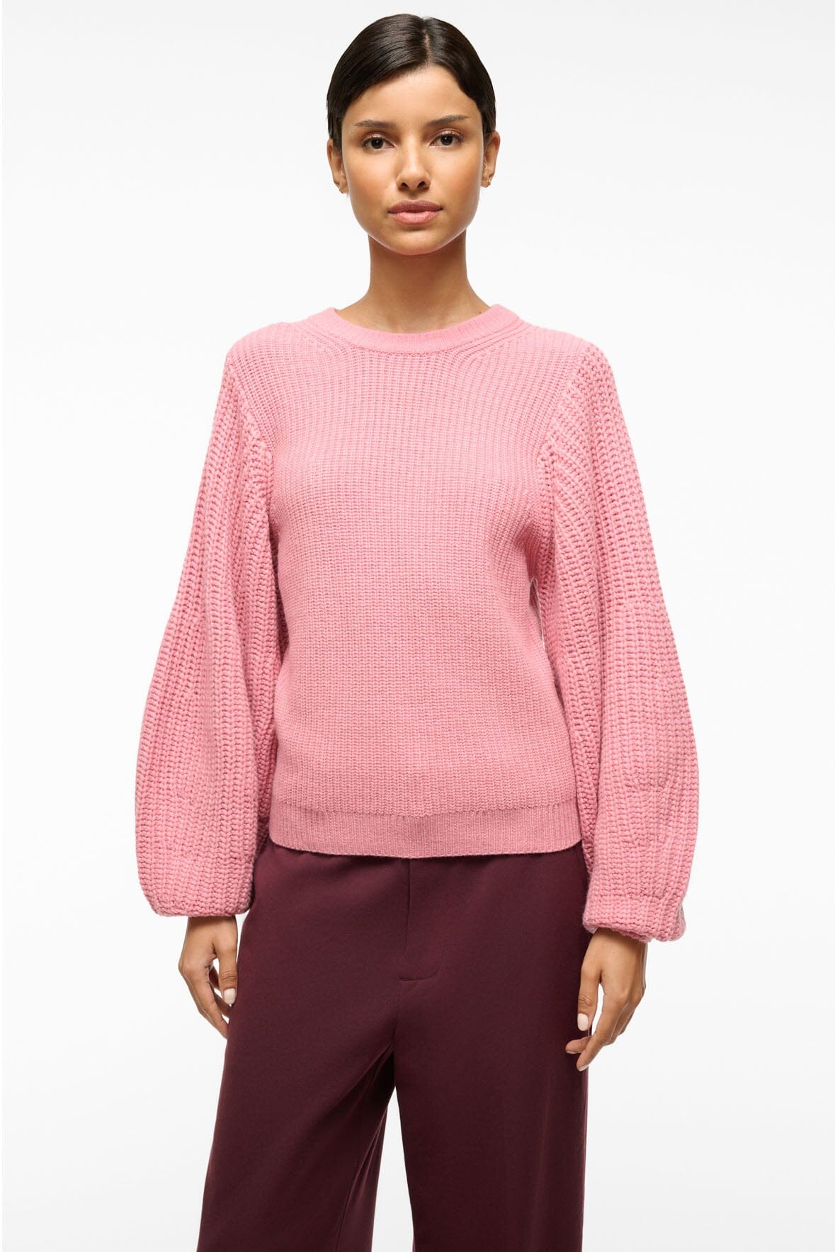 Aura Chunky Merino Wool Sweater with Balloon Sleeves - Damask Pink