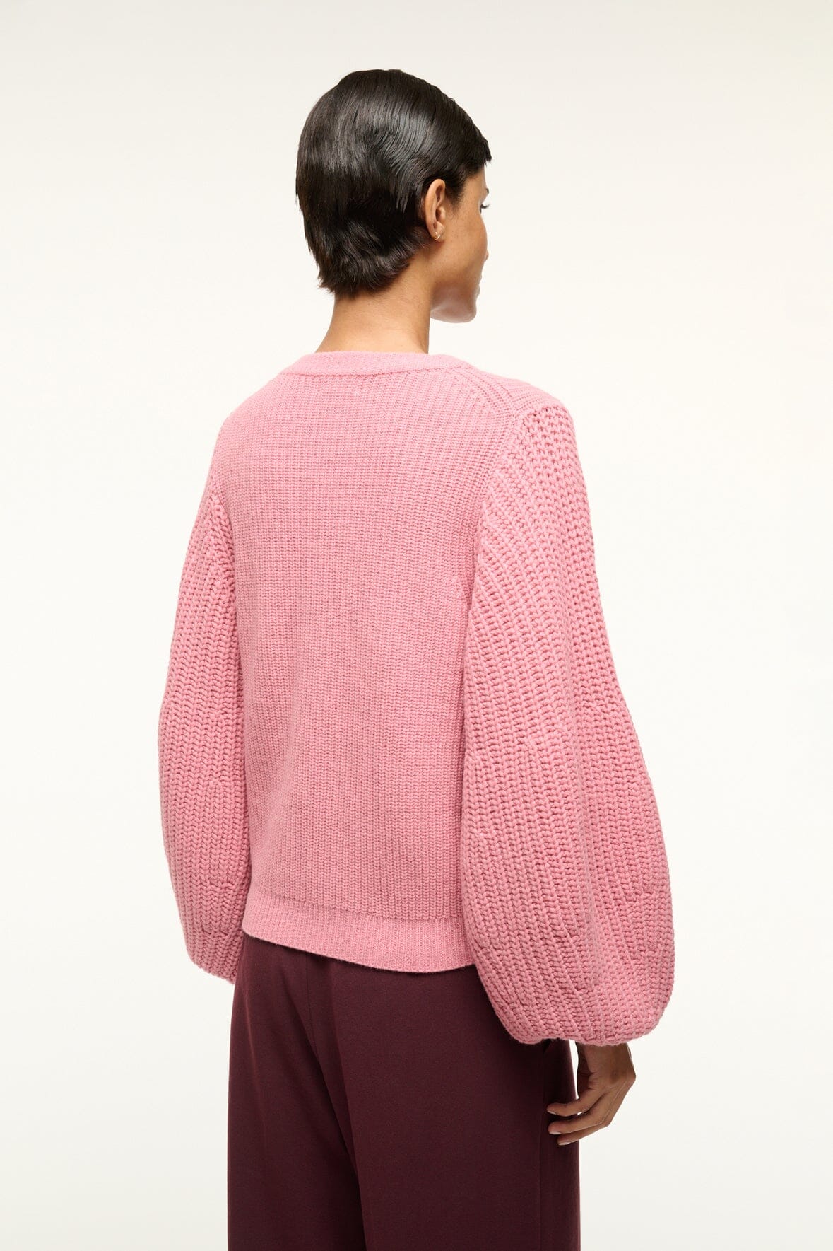 Aura Chunky Merino Wool Sweater with Balloon Sleeves - Damask Pink