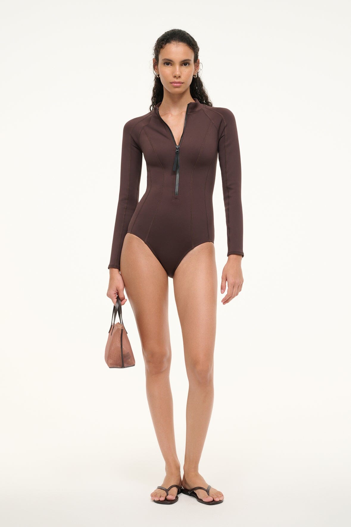 Wipeout Dark Chocolate Long Sleeve Rash Guard with Front Zip