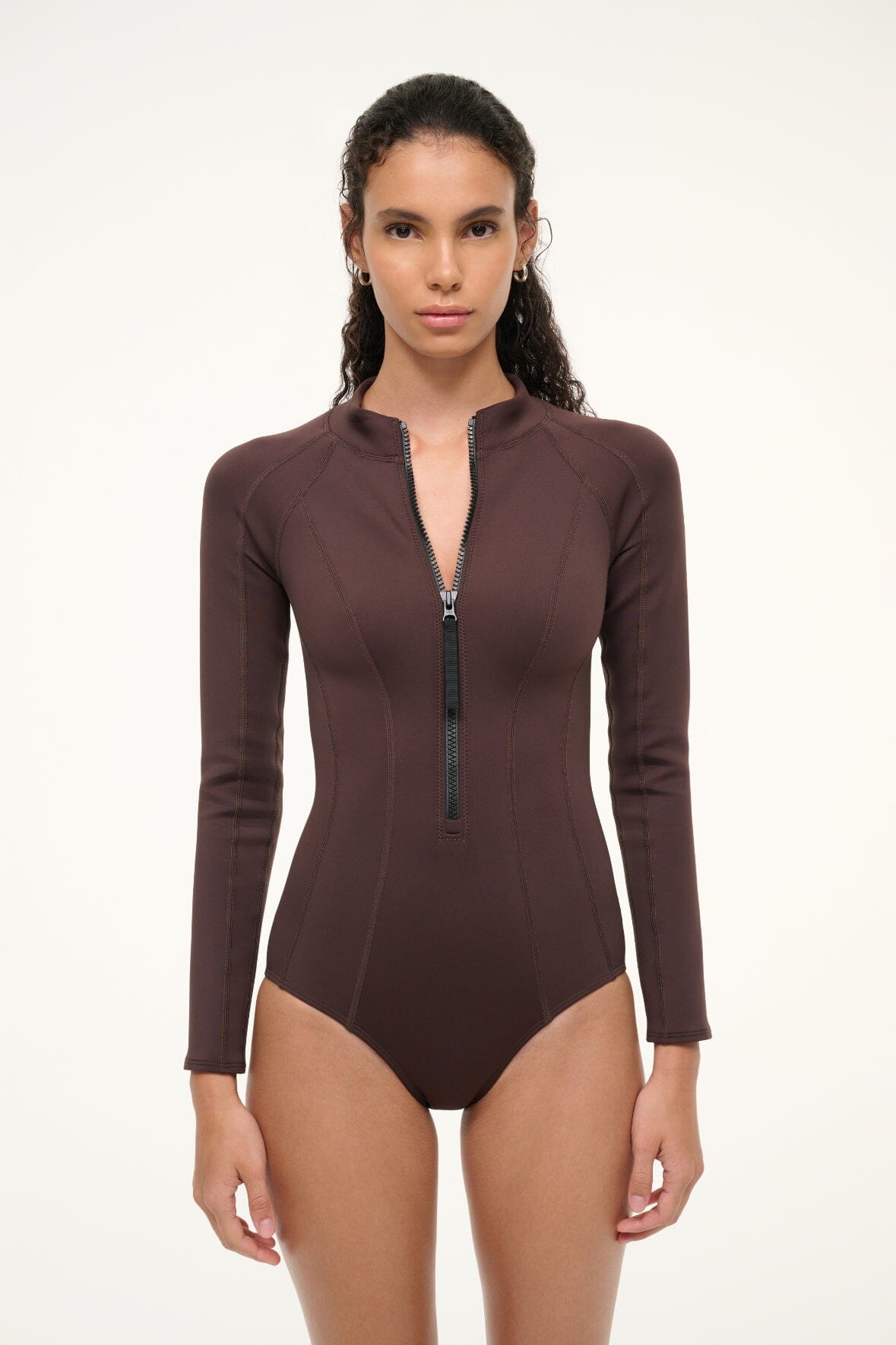 Wipeout Dark Chocolate Long Sleeve Rash Guard with Front Zip