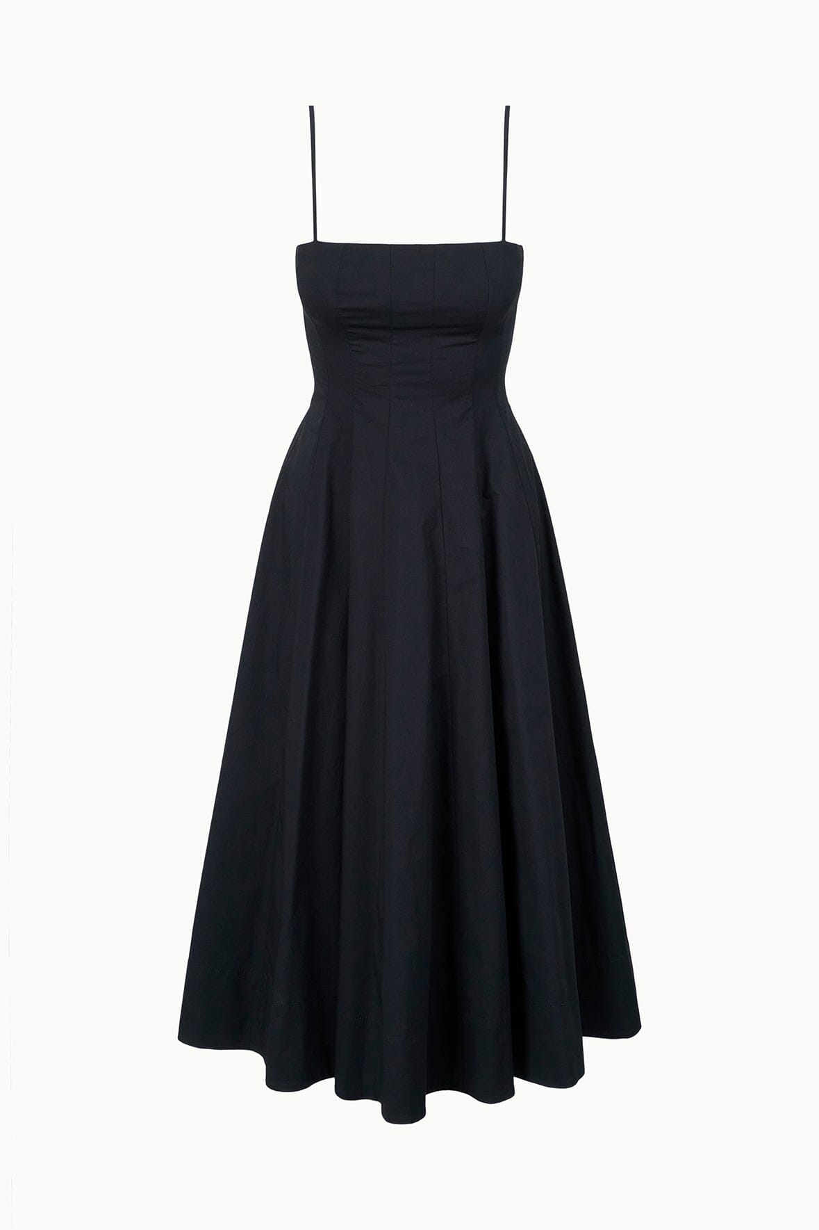 Wylie Black Cotton Poplin Midi Dress with Corset Panel