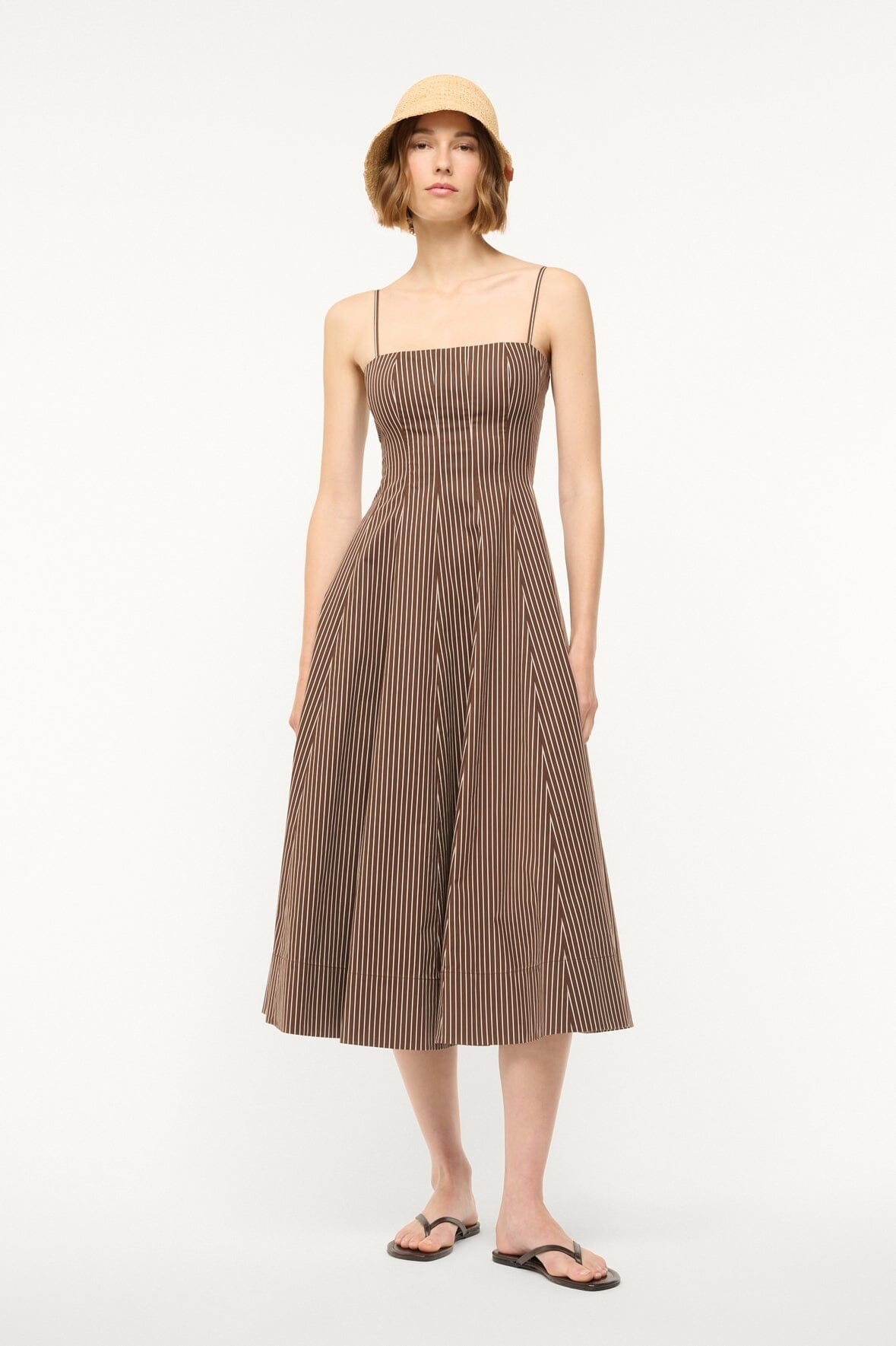Wylie Cotton Poplin Midi Dress with Corset Panel & Spaghetti Straps