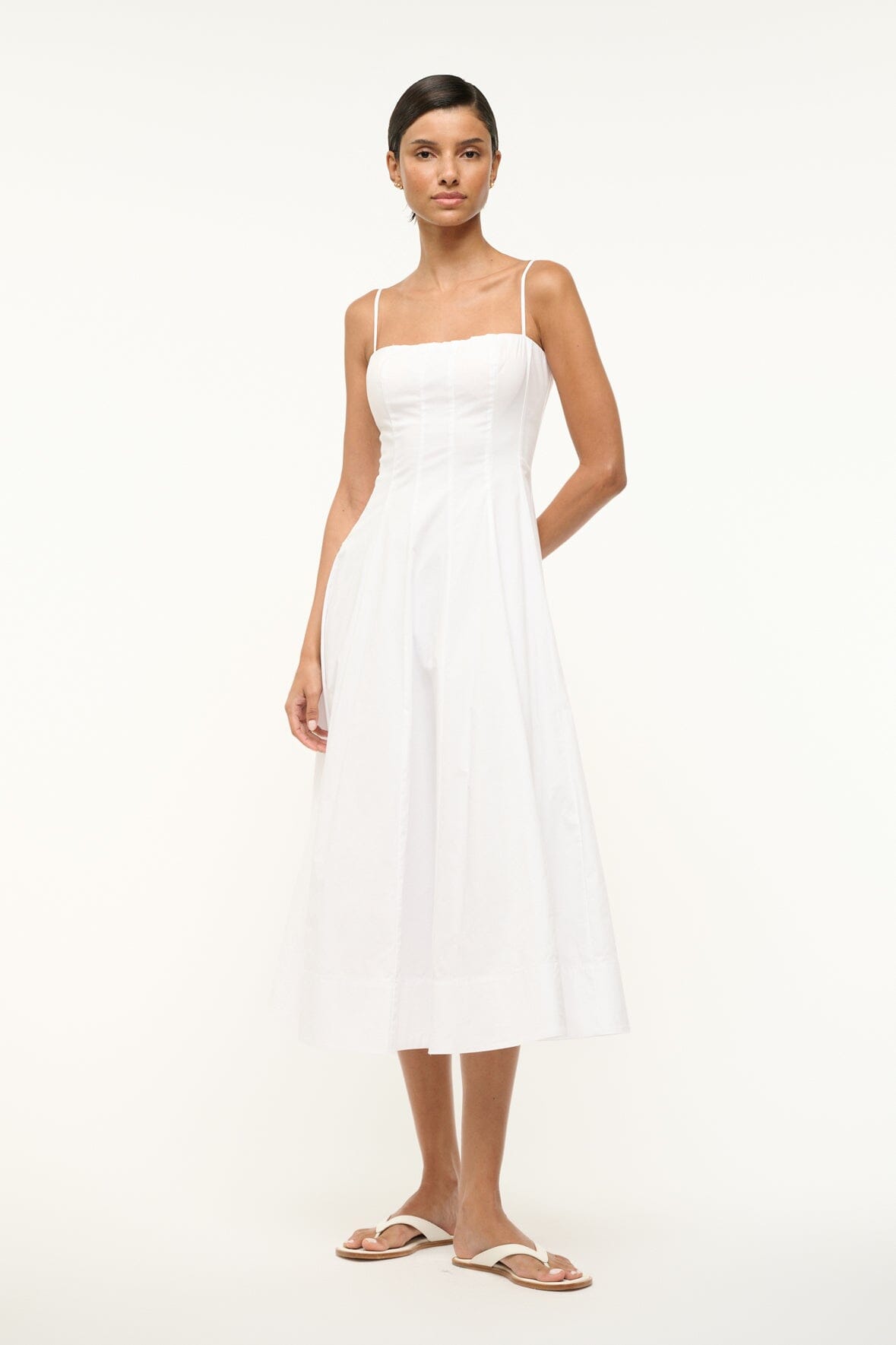 Wylie Corset Midi Dress in White Cotton Poplin