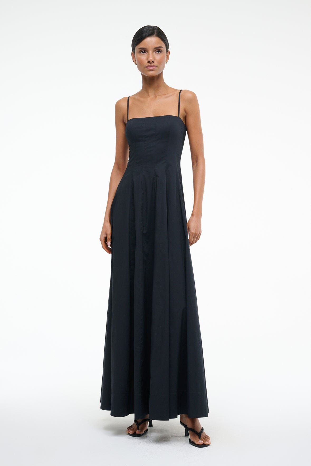 Wylie Black Cotton Poplin Maxi Dress with Corset Panel
