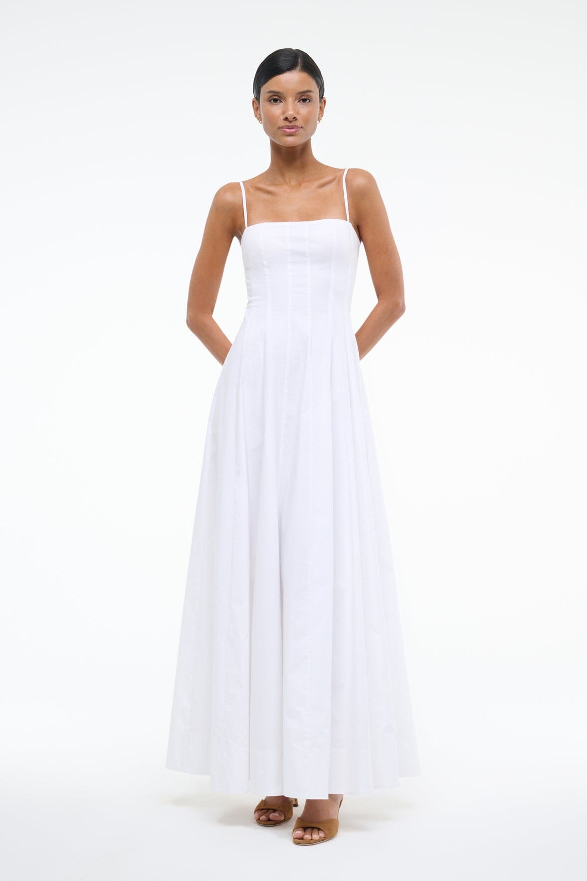 Wylie Cotton Poplin Maxi Dress with Corset Panel - White