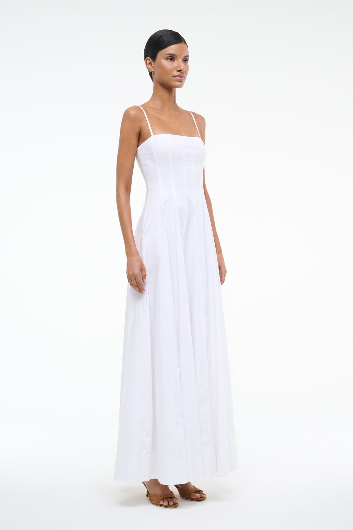 Wylie Cotton Poplin Maxi Dress with Corset Panel - White