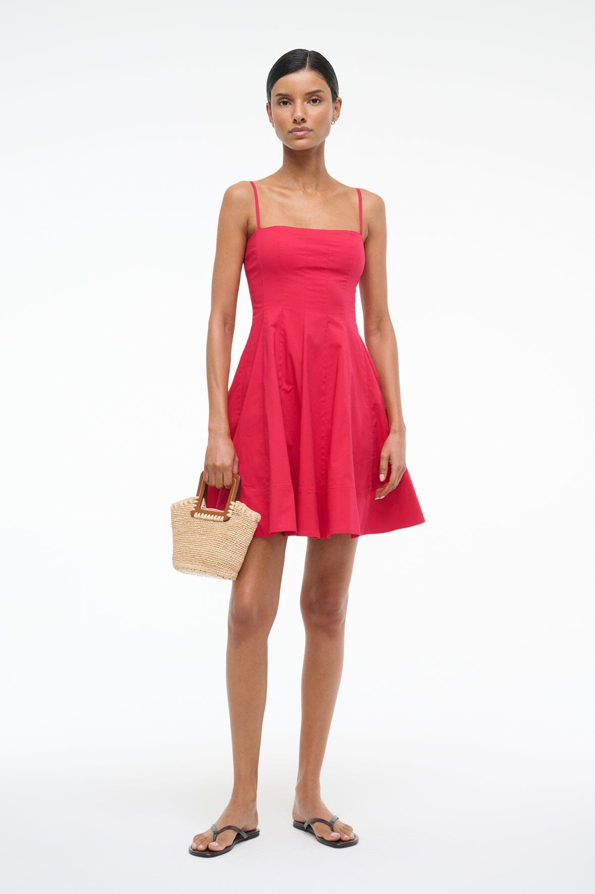 Wylie Corset Mini Dress in Cherry Cotton Poplin