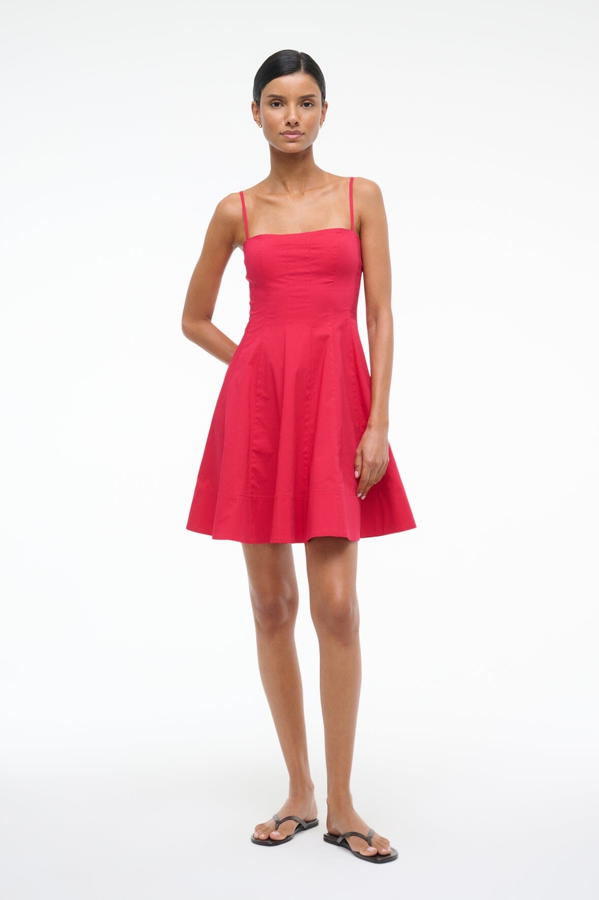 Wylie Corset Mini Dress in Cherry Cotton Poplin