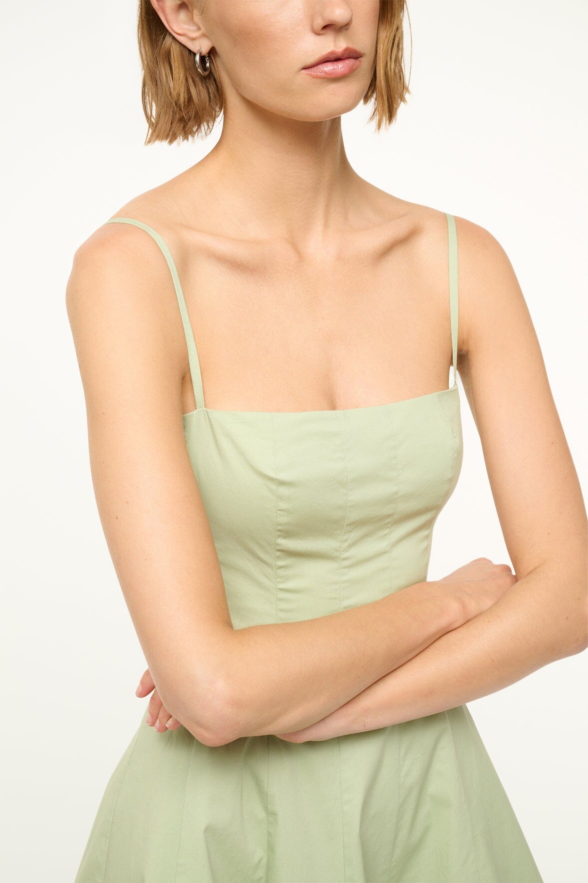 Wylie Corset Mini Dress in Pale Jade Cotton Poplin
