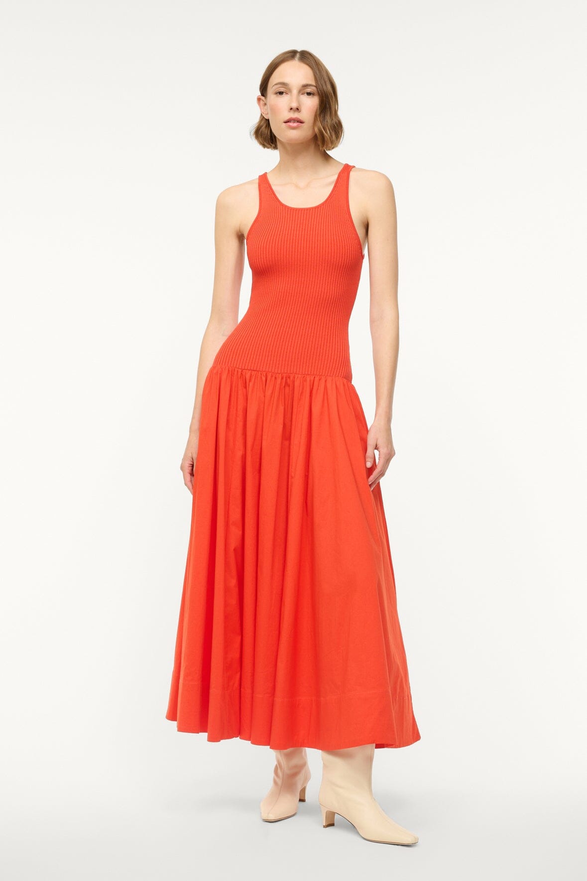 Yamila Racerback Tank Dress with A-Line Skirt - Cayenne