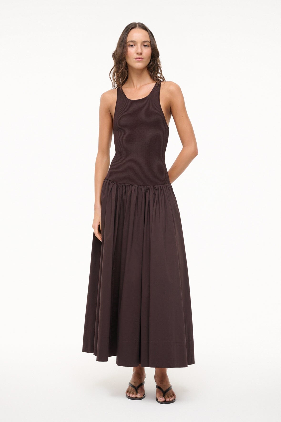 Yamila Racerback Tank Dress with A-Line Skirt - Earth Tone