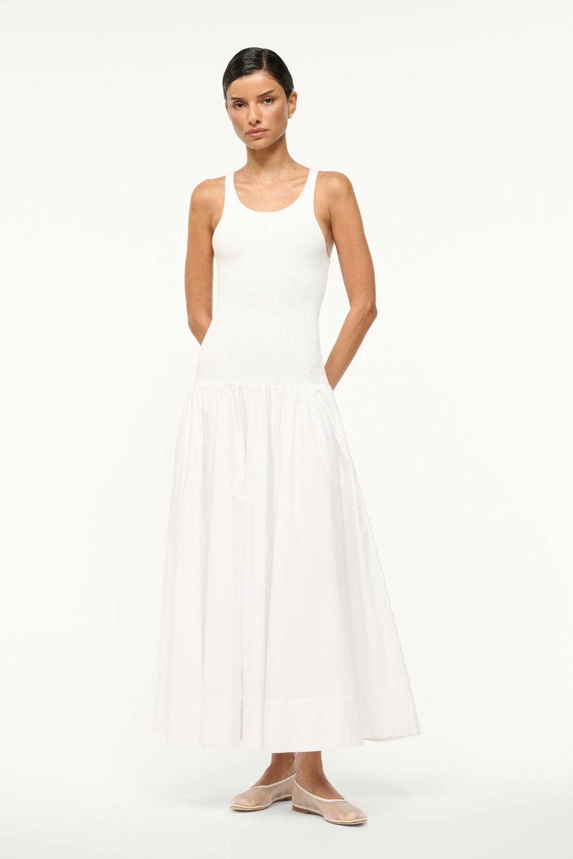 Yamila White Racerback Tank Dress with A-Line Skirt