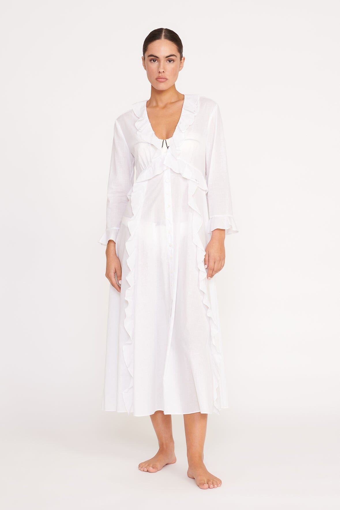White Zion Cotton Voile Dress with Ruffles – Swim Cover Up