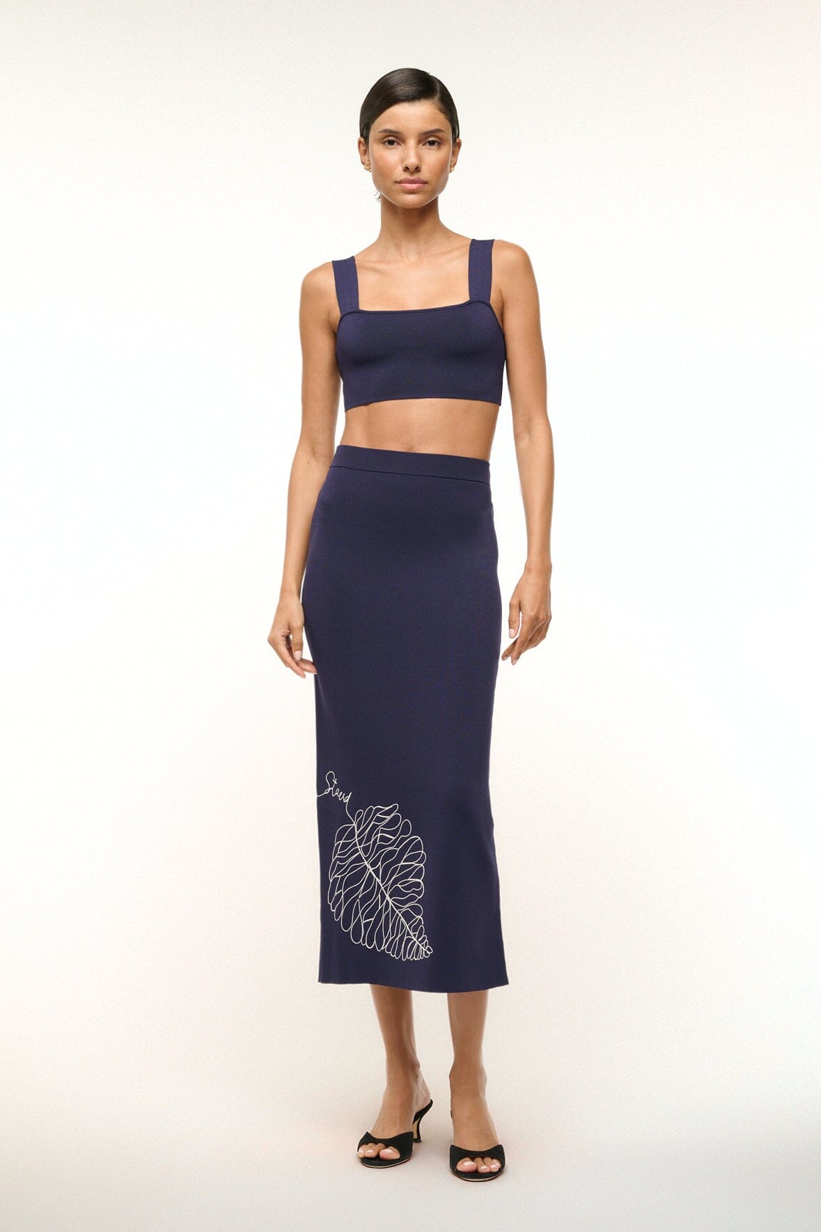 ZOLA Cropped Bra Top in Navy & White - Easy Compact Knit Fabric