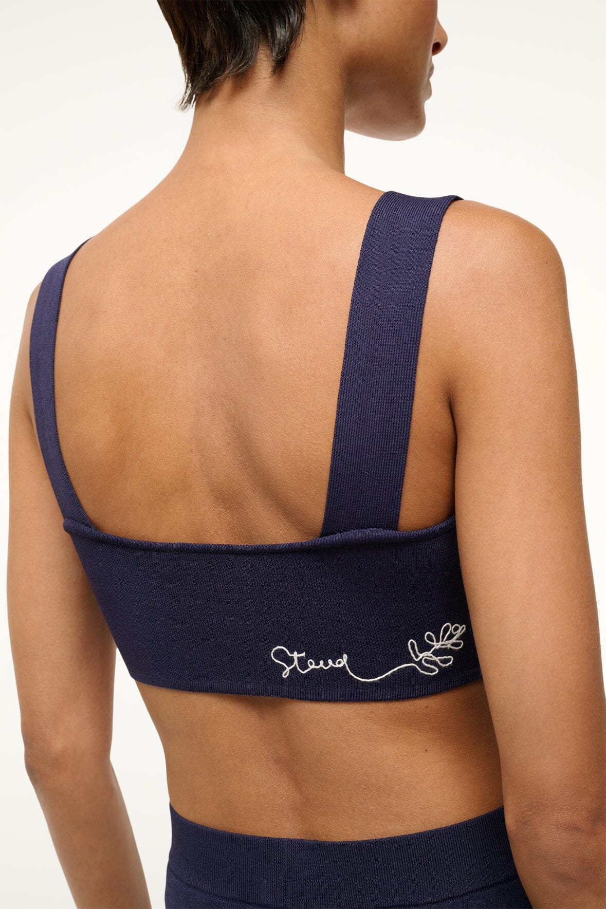 ZOLA Cropped Bra Top in Navy & White - Easy Compact Knit Fabric