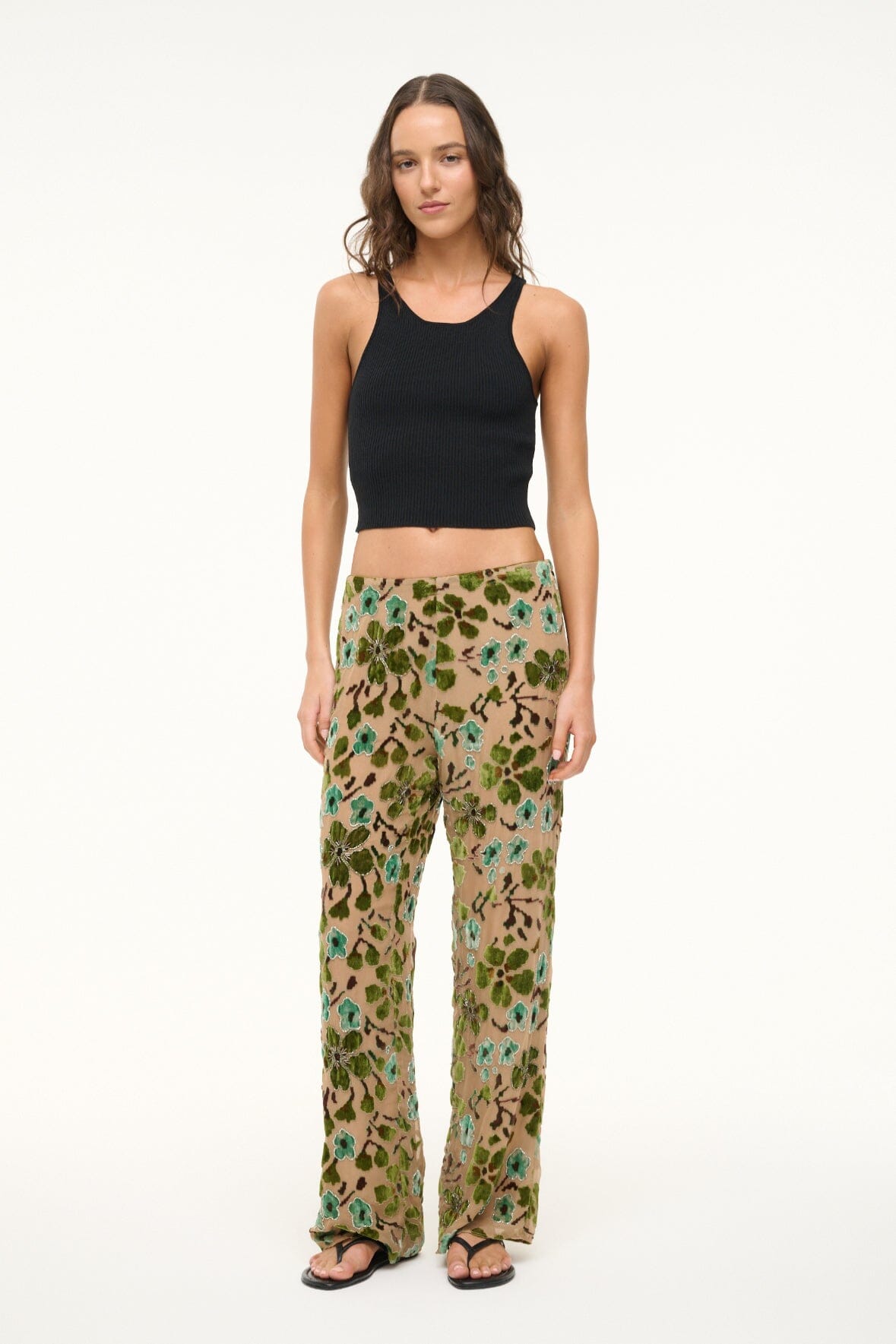 Avola Beaded Velvet Pants | Moss Floral Burnout Tapestry