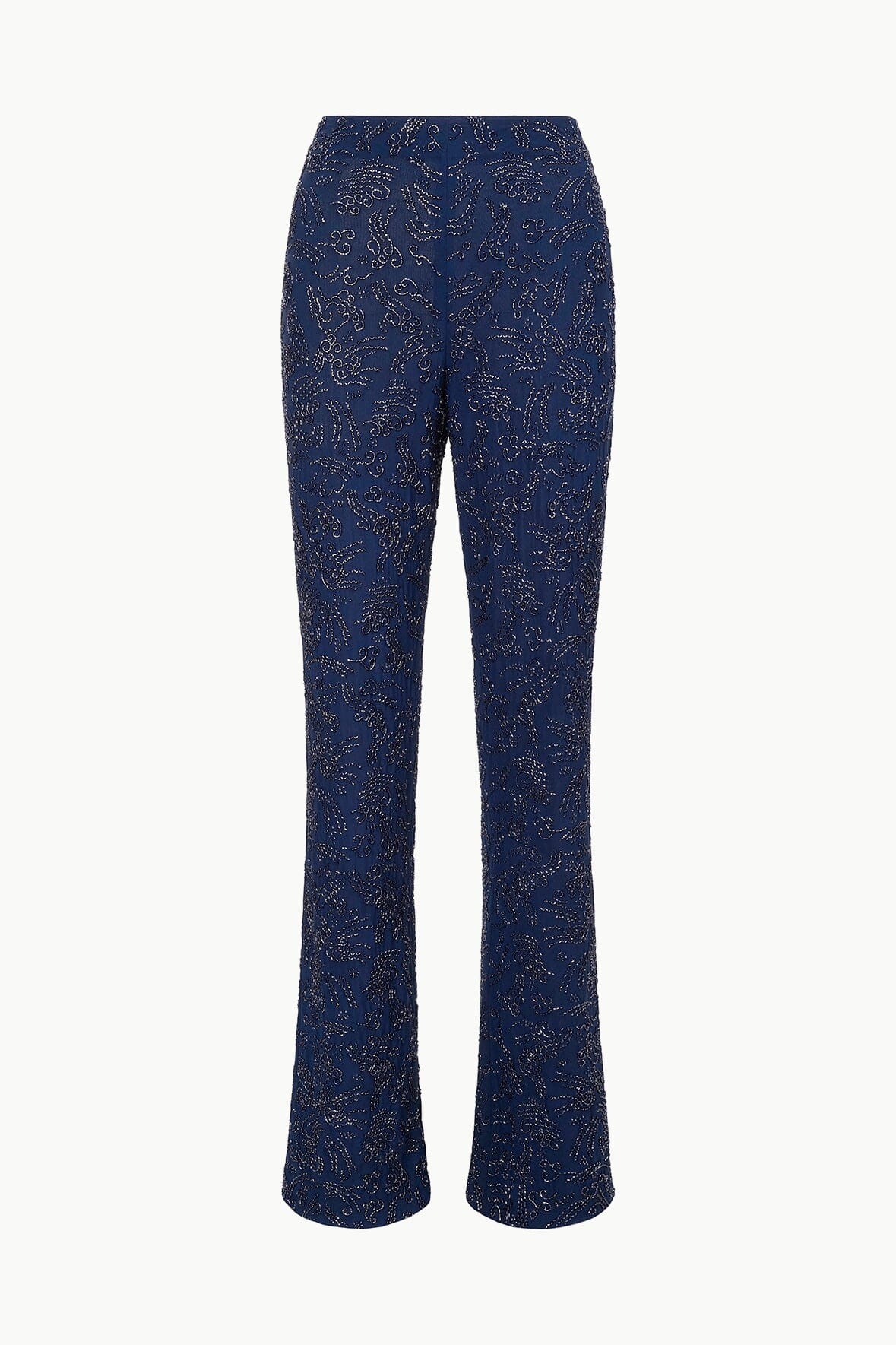 Avola Navy Beaded Straight Leg Pants with Side Zipper