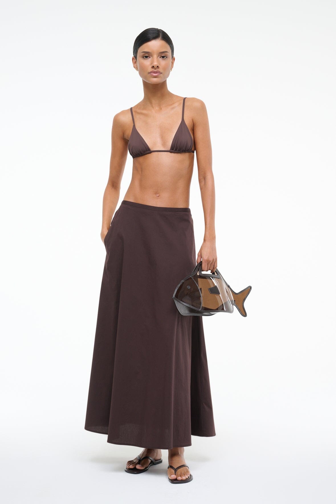 Axel Cotton Poplin Maxi Skirt with Pockets | Earth Tone A-Line