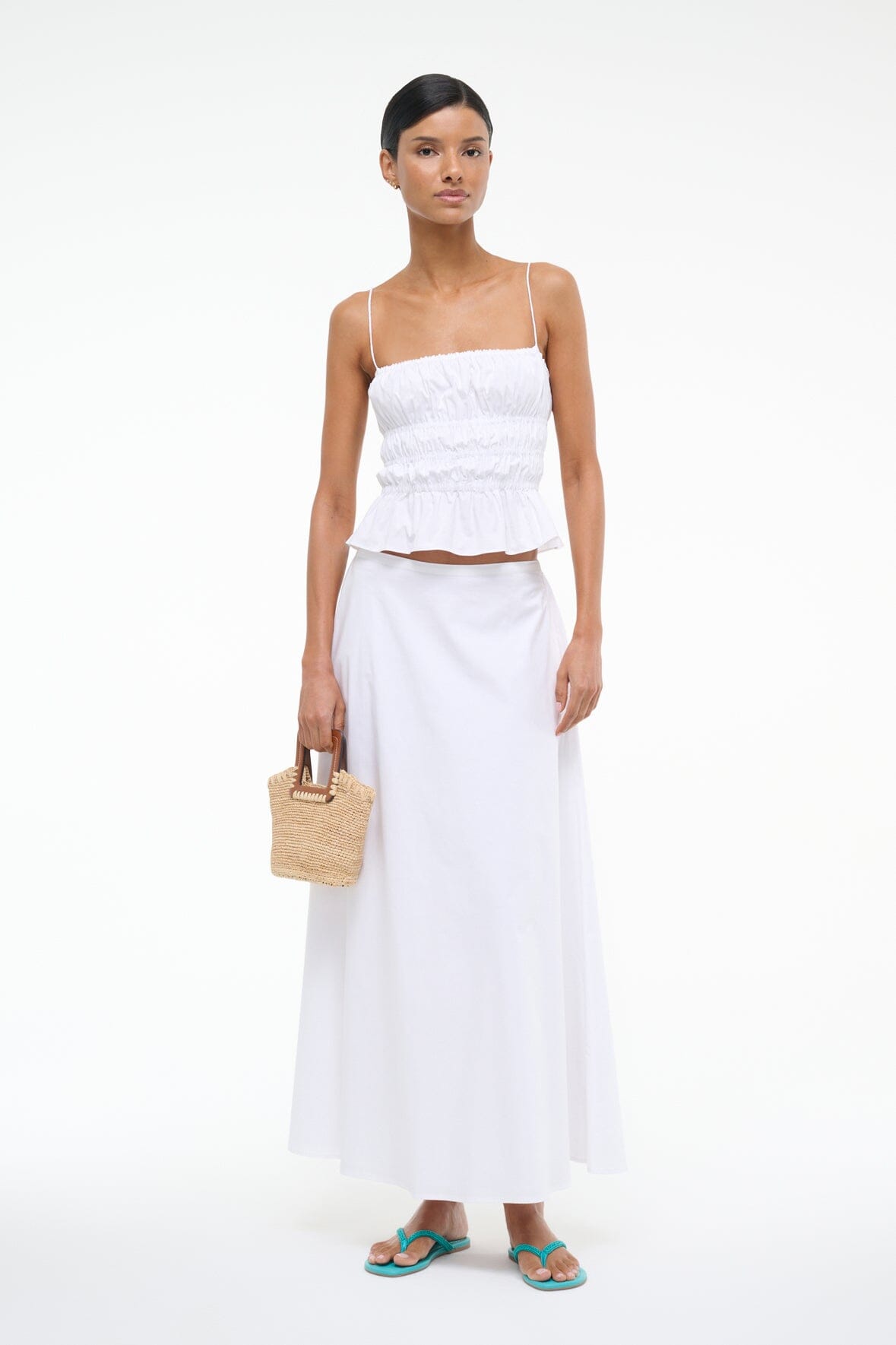 White Cotton Poplin Axel Maxi Skirt with Pockets
