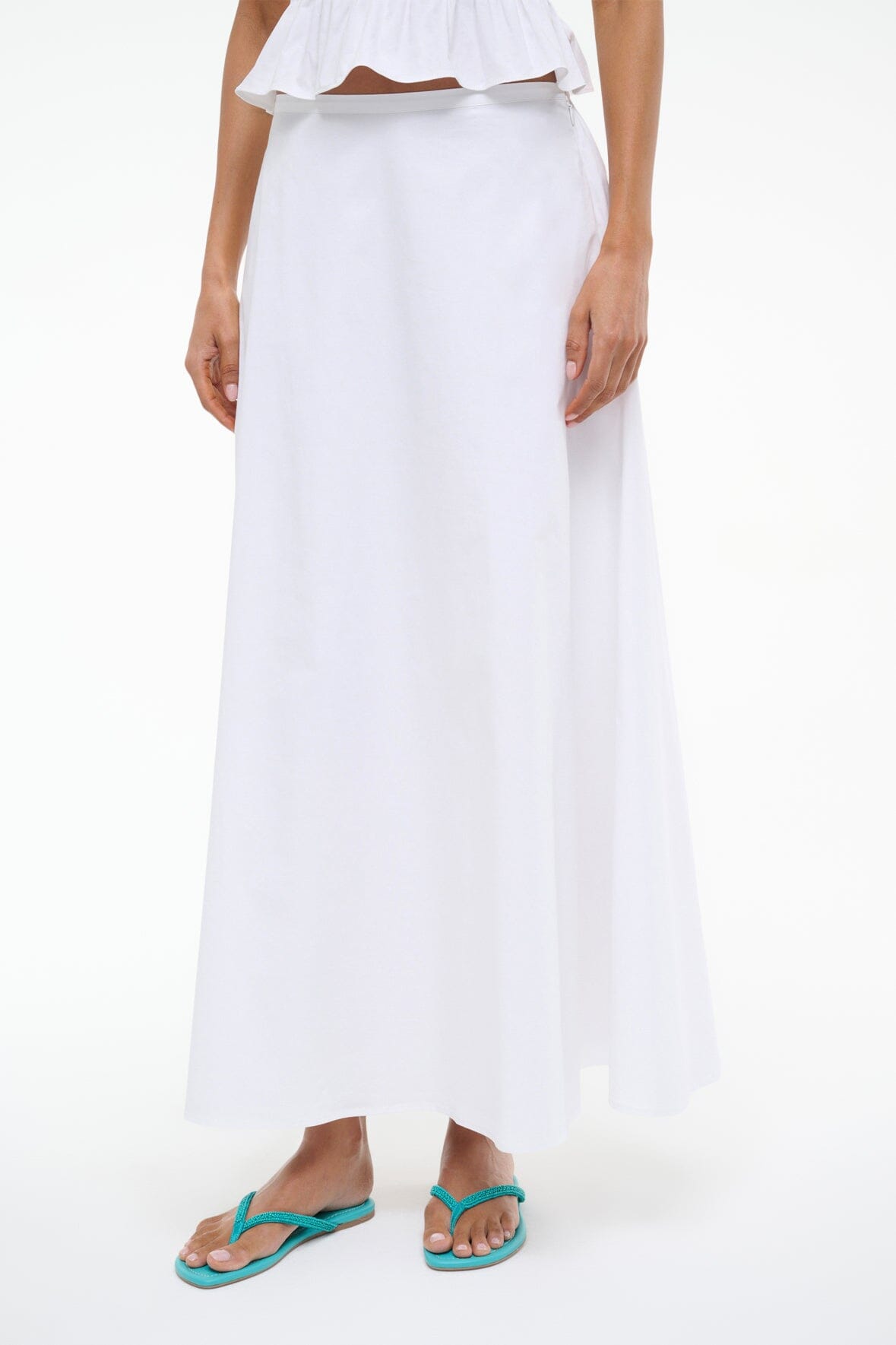 White Cotton Poplin Axel Maxi Skirt with Pockets
