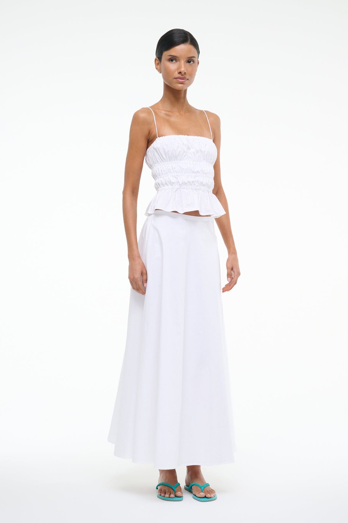 White Cotton Poplin Axel Maxi Skirt with Pockets