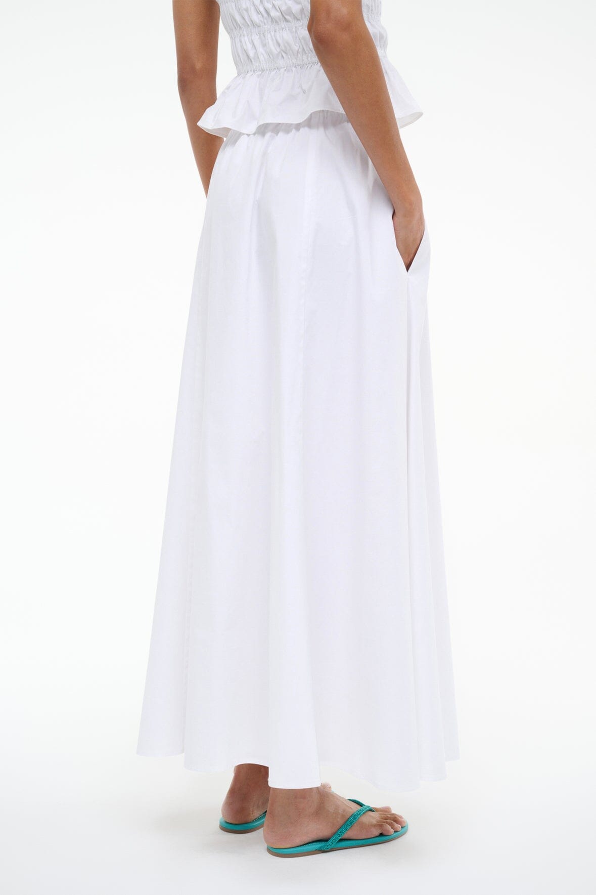 White Cotton Poplin Axel Maxi Skirt with Pockets