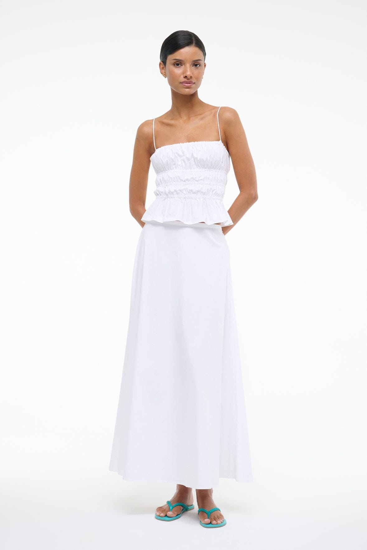 White Cotton Poplin Axel Maxi Skirt with Pockets