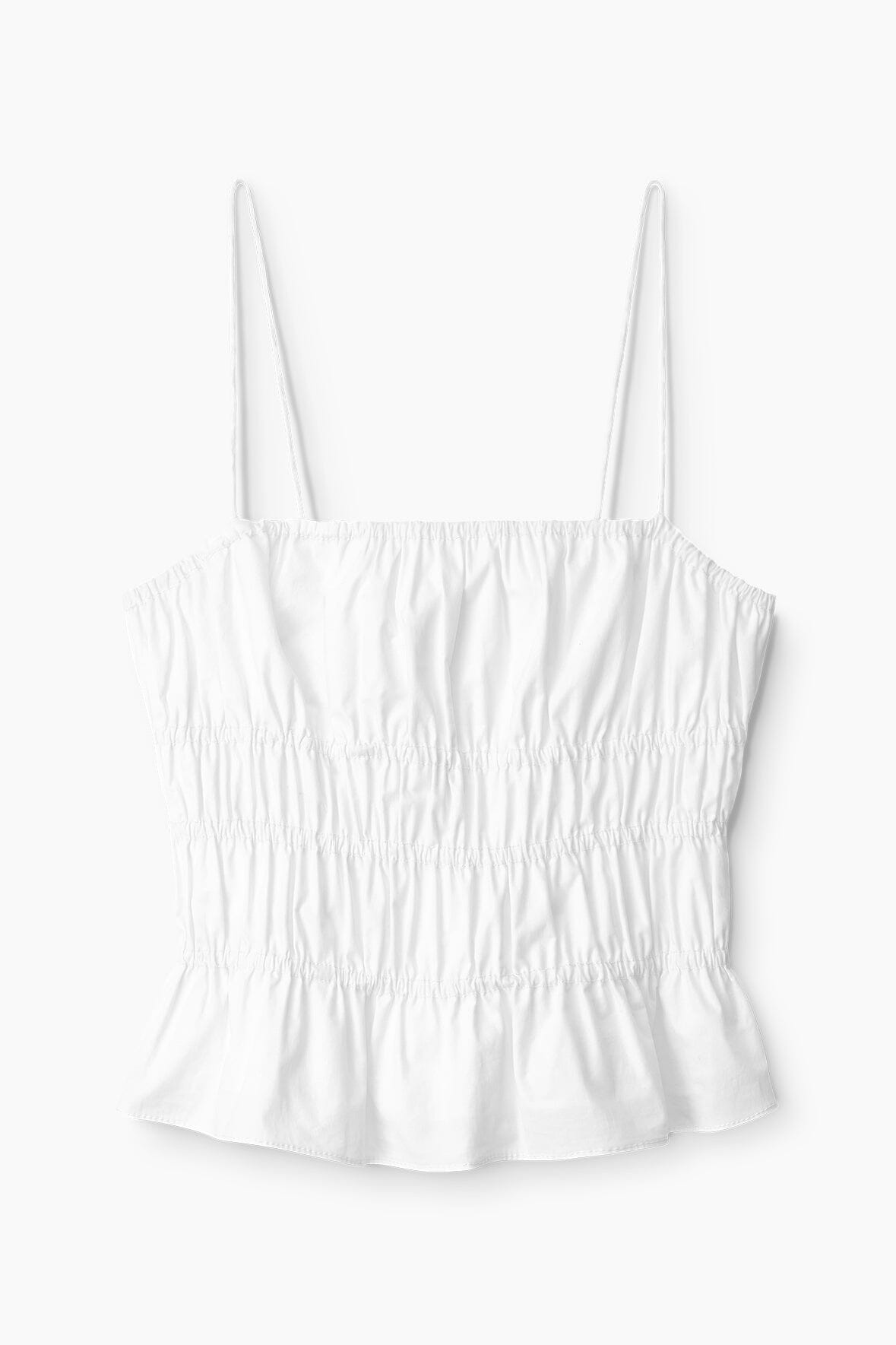 Ayla White Cotton Poplin Cami Top with Smocked Bodice