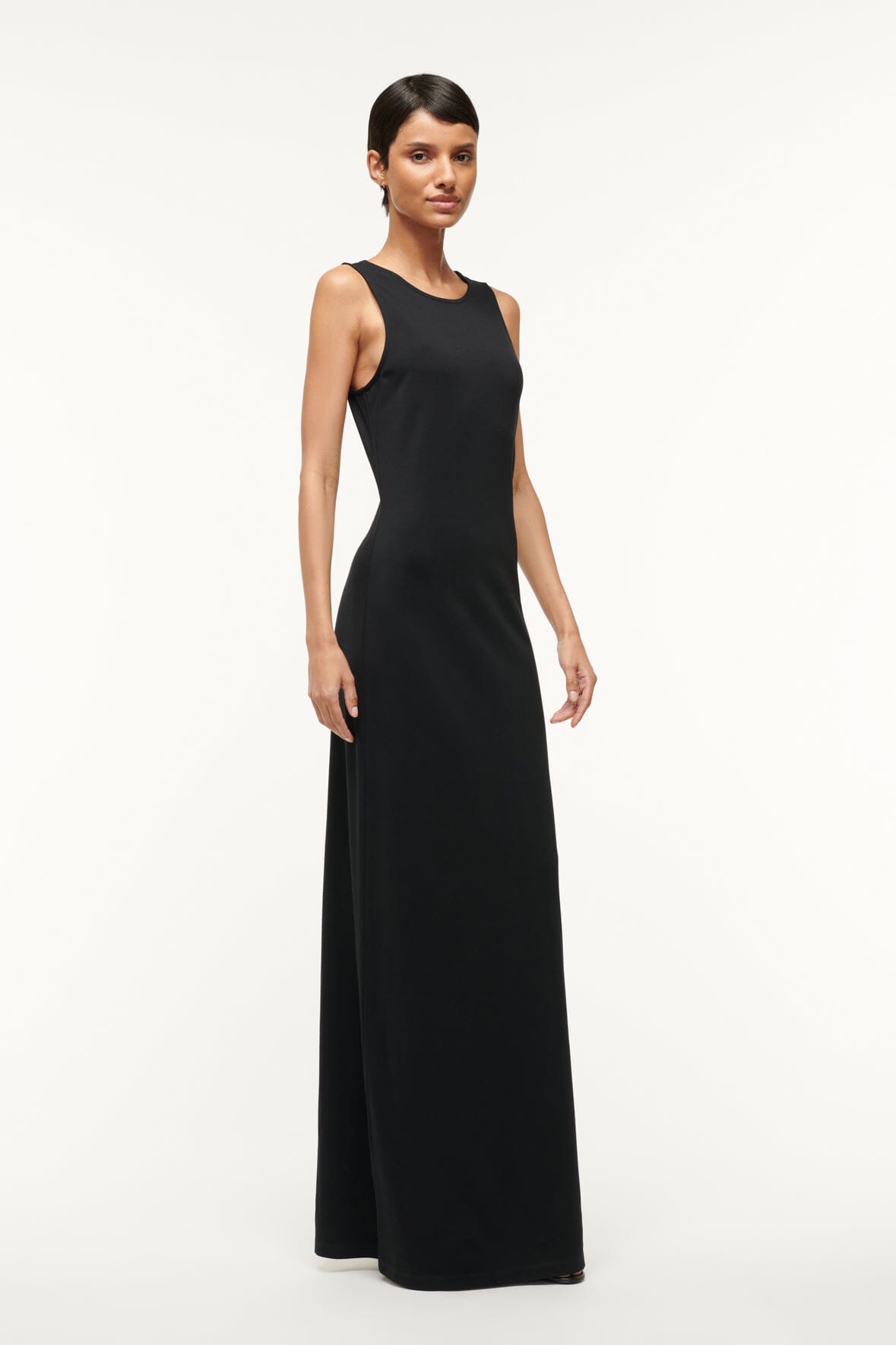 Bari Black Sleeveless Maxi Dress - Lightweight Ponte Fabric