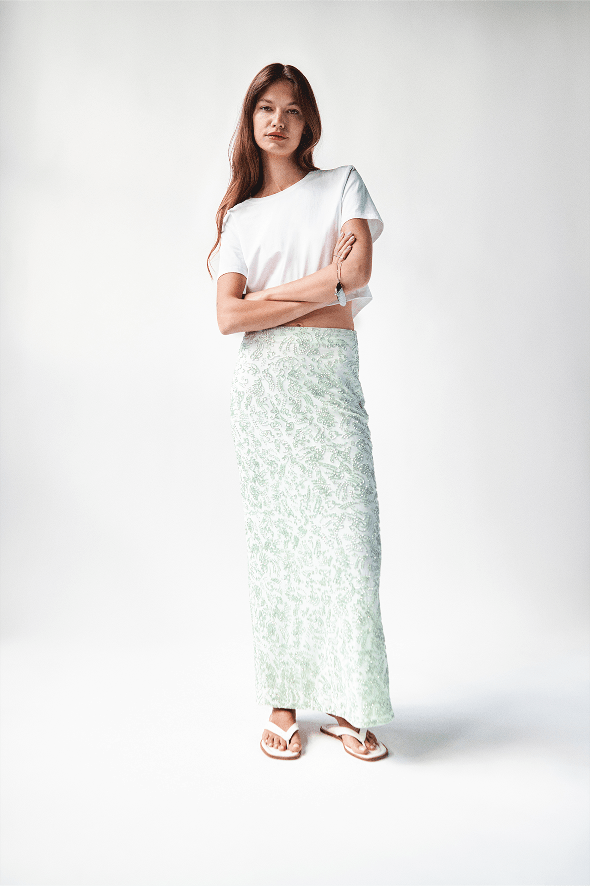 Barletta Caribbean Hand-Beaded Maxi Skirt with Back Slit