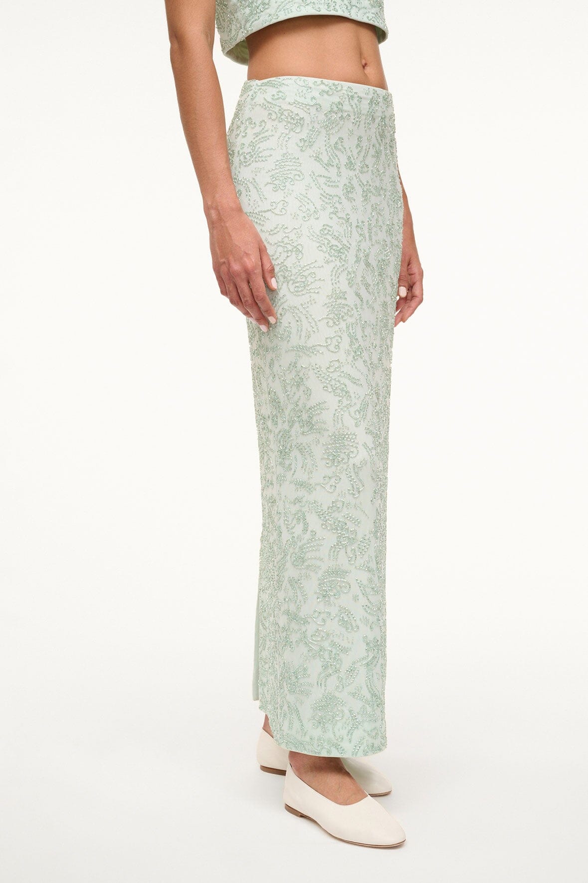 Barletta Caribbean Hand-Beaded Maxi Skirt with Back Slit