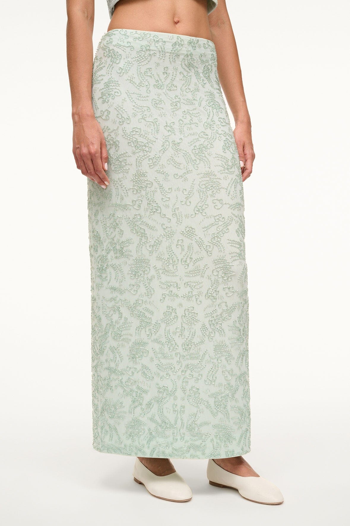Barletta Caribbean Hand-Beaded Maxi Skirt with Back Slit