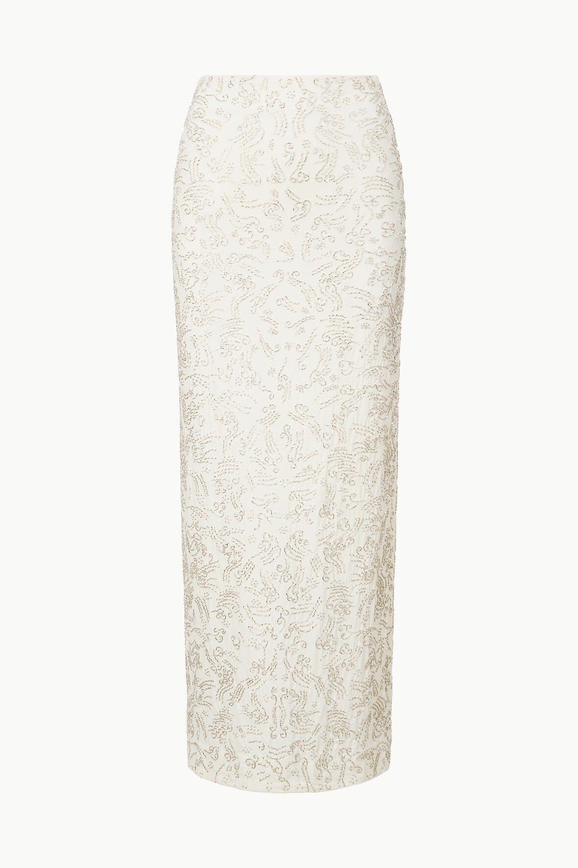 Hand-Beaded Ivory Barletta Maxi Skirt with Back Slit