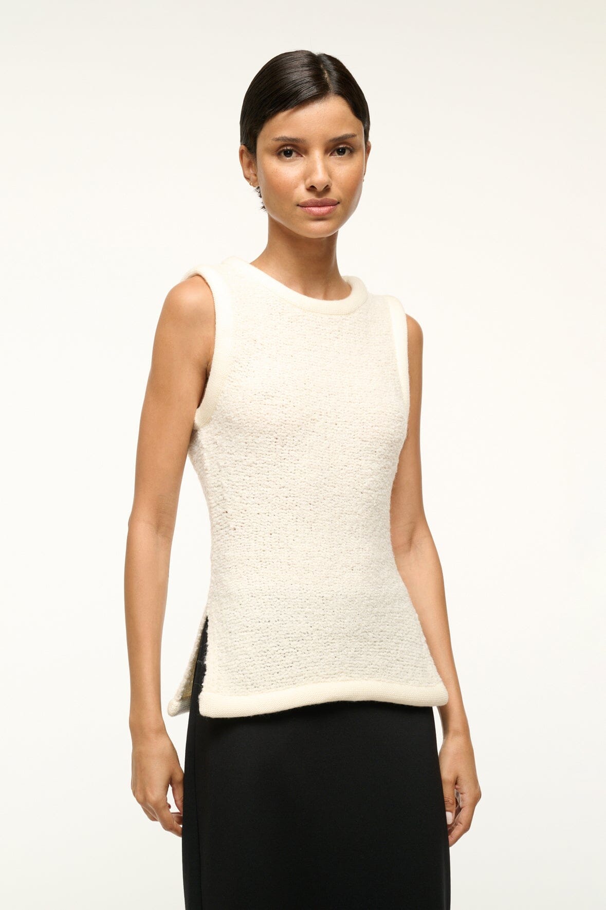 Aerin Chunky Knit Tank Top in Ivory with Side Slits