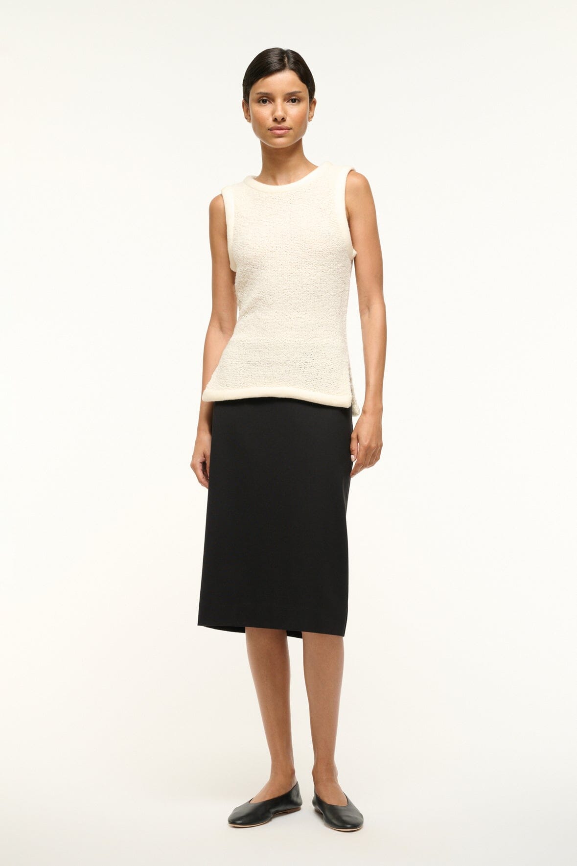 Aerin Chunky Knit Tank Top in Ivory with Side Slits