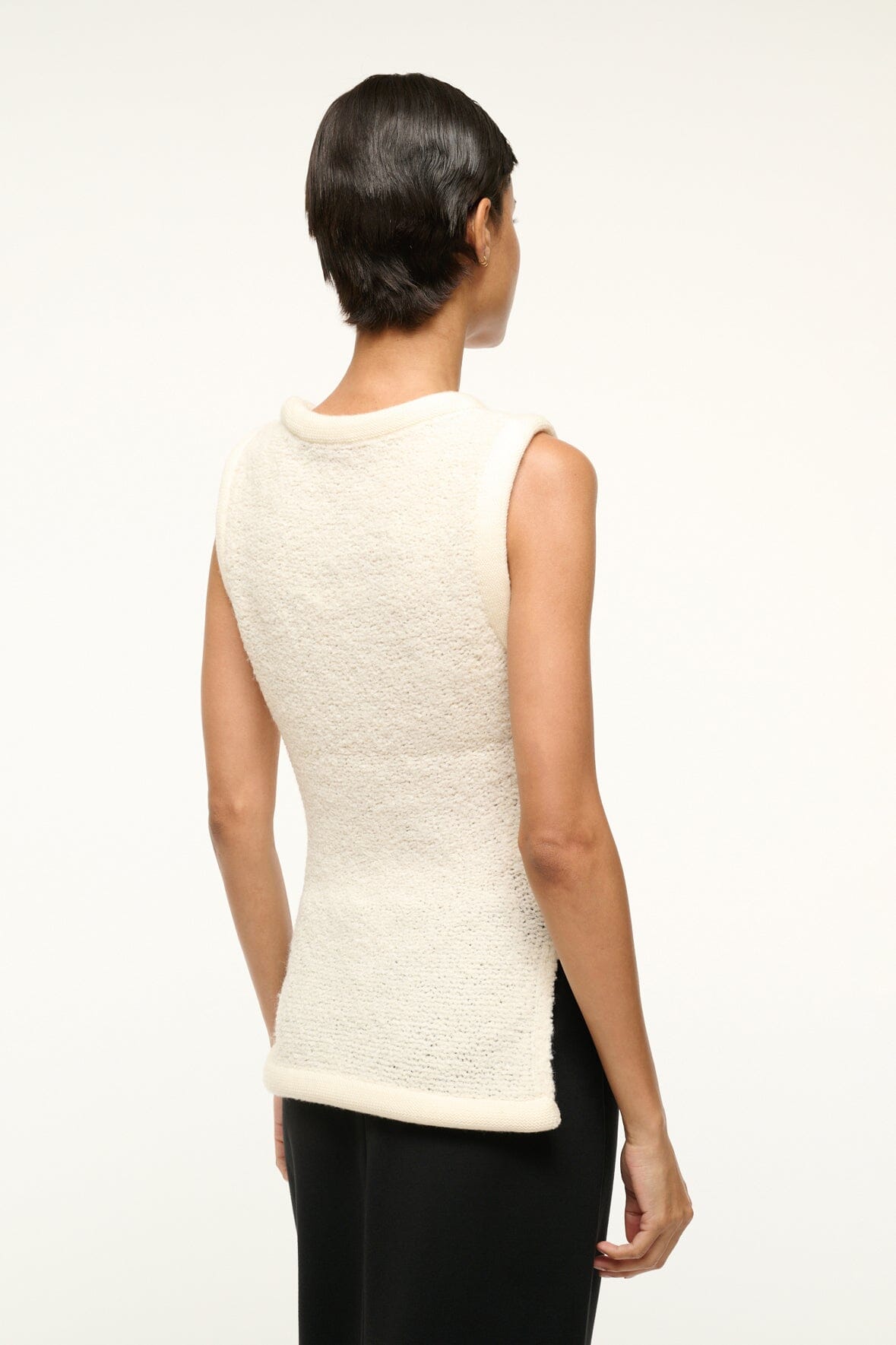 Aerin Chunky Knit Tank Top in Ivory with Side Slits