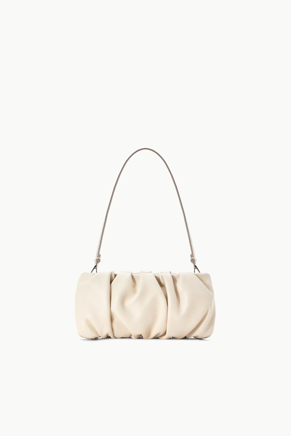 Cream Leather Convertible Clutch with Removable Strap