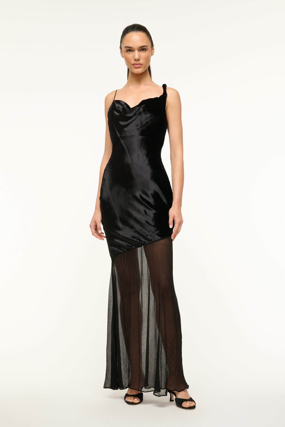 Beaton Black Velvet Maxi Dress with Sheer Chiffon Skirt