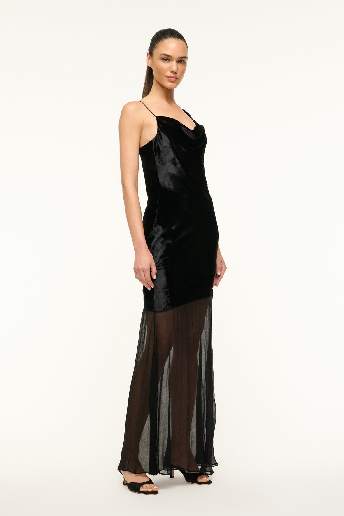 Beaton Black Velvet Maxi Dress with Sheer Chiffon Skirt