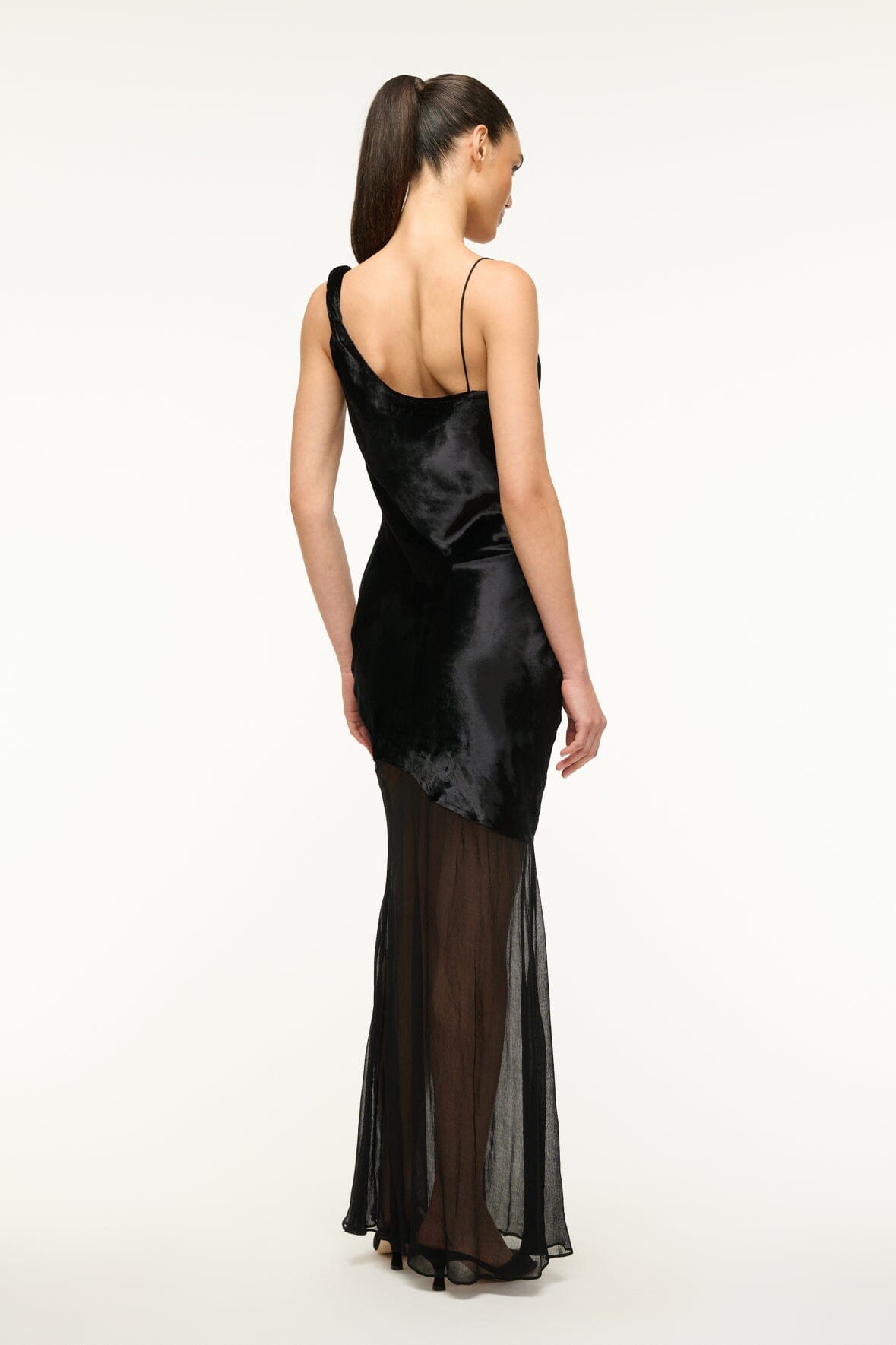 Beaton Black Velvet Maxi Dress with Sheer Chiffon Skirt